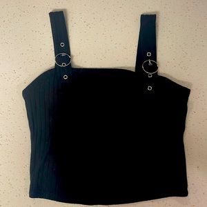 Black Ribbed Hollister tank with buckle details on straps